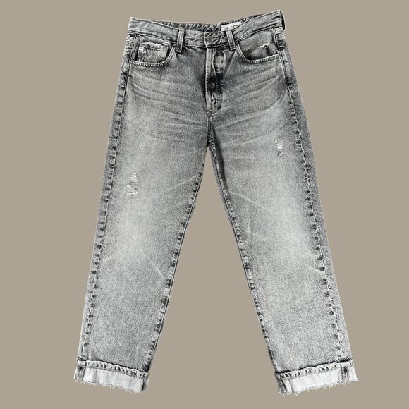 AG Alexxis Crop High Rise Distressed Straight Jeans 29 (32X26) Destructed - Picture 1 of 15
